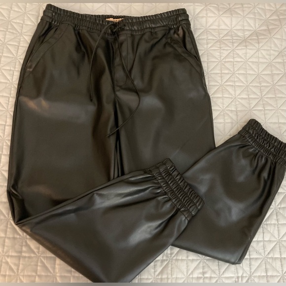 Dollhouse Pants - DOLLHOUSE Black Poly LEATHER-Look Pants Size Medium Stretch Waistband 28”W Sexy!